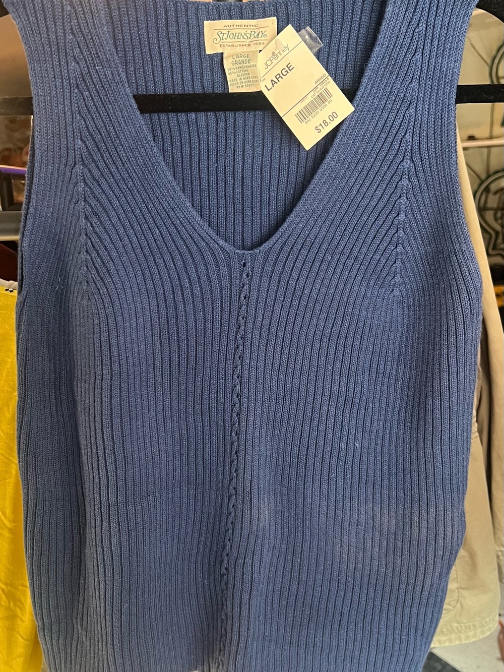 Vintage 90’s St John’s Bay Ramie Cotton Ribbed Sweater Shell Tank NWT Blue Large